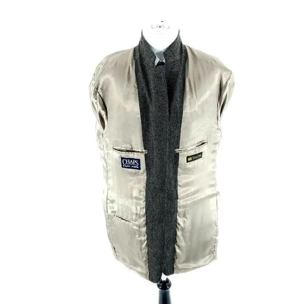 Chaps Ralph Lauren Tweed Wool Alpaca 2 Button Sport Coat 44L Black Tan Birdseye‎